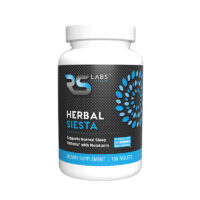 RS Labs Herbal Siesta bottle Herbal Siesta black label bottle supports normal sleep patterns with melatonin, GABA, key amino acids and soothing herbs