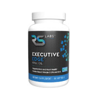 RS Labs Executive Edge Krill Oil bottle Executive Edge Krill Oil black label bottle provides choline based Omega-3s EPA and DHA to support brain and heart health which are more effective than standard fish oil