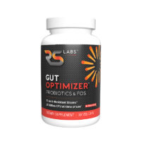 RS Labs Gut Optimizer Probiotics & FOS bottle Gut Optimizer Probiotics & FOS black label bottle supports the gut and immune system, with a variety of 10 species and 25 billion beneficial bacteria
