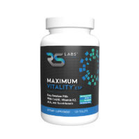 Maximum Vitality ESP multivitamin bottle 5-star award winning RS Labs Maximum Vitality ESP multivitamin black label bottle featuring CoQ10, vitamin K2, ALA, tocotrienols, and methyl folate